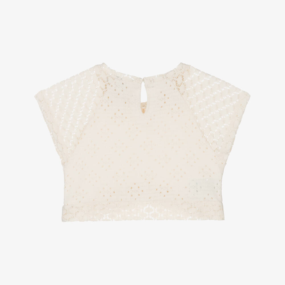 Mayoral-بلوزة كروشيه بوهيمية عاجية للبنات | Childrensalon Outlet