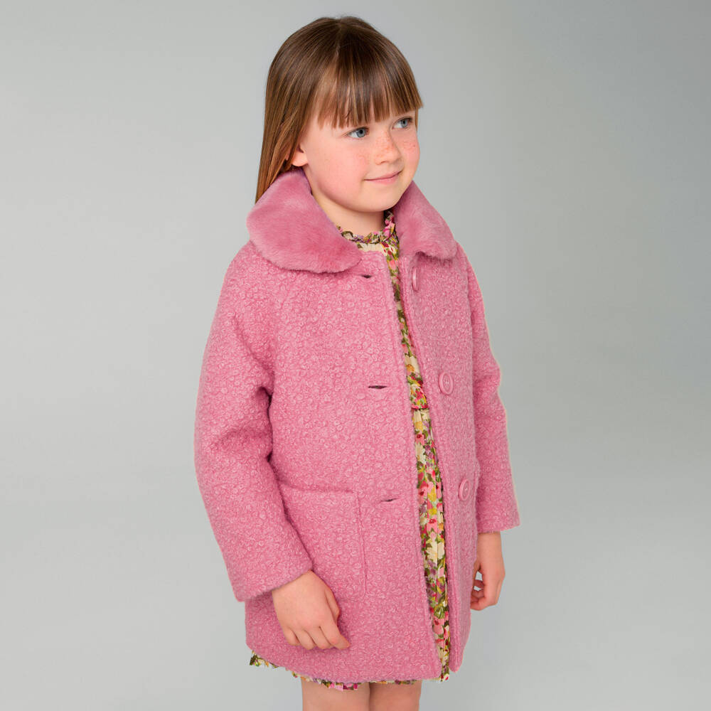Mayoral-Girls Bouclé Coat with Faux Fur | Childrensalon Outlet