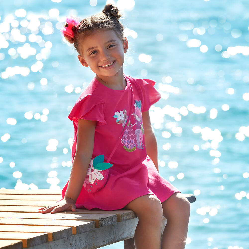 Mayoral-Girls Bright Pink Cotton Dress Set | Childrensalon Outlet
