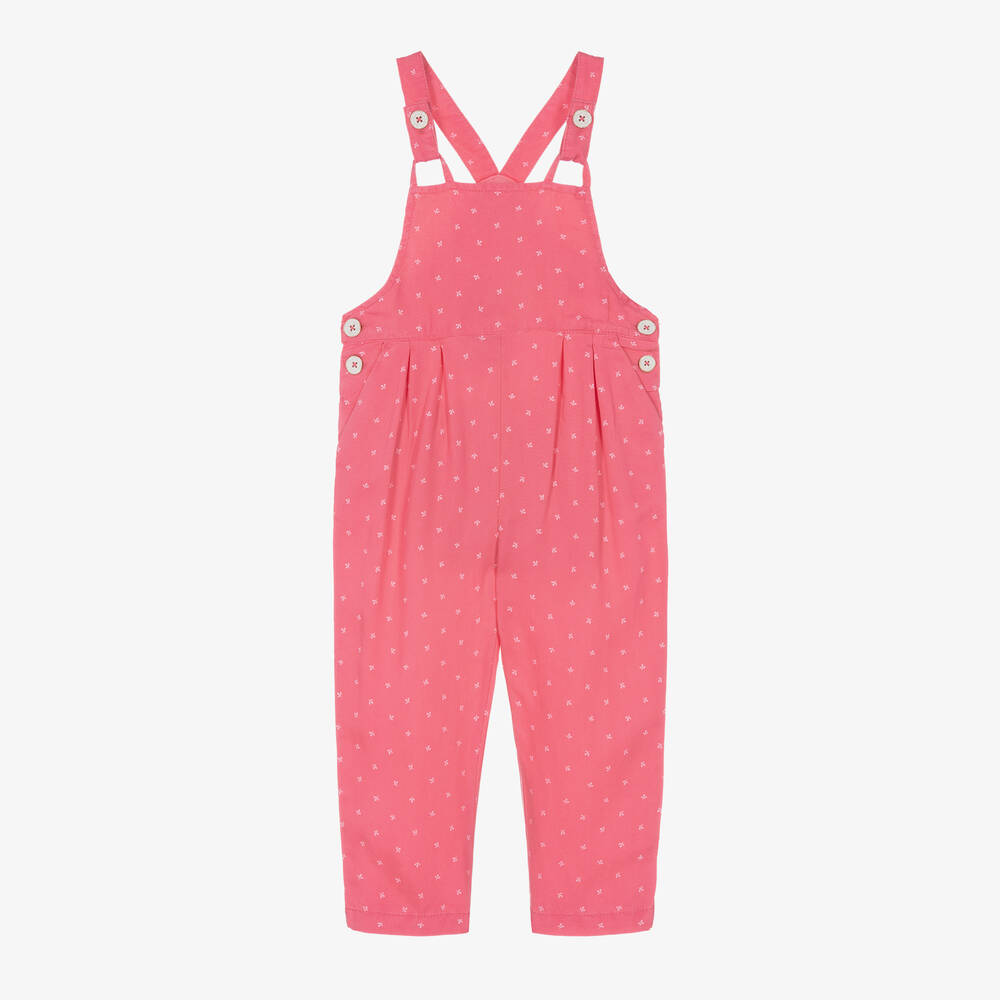 Mayoral - Girls Bright Pink Floral Dungarees | Childrensalon