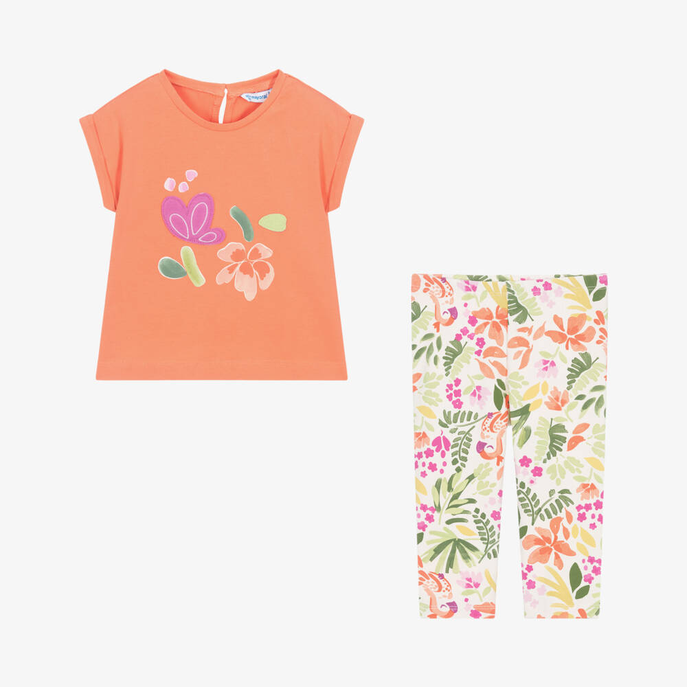 Mayoral-Girls Bright Tangerine Birdie Leggings Set | Childrensalon Outlet