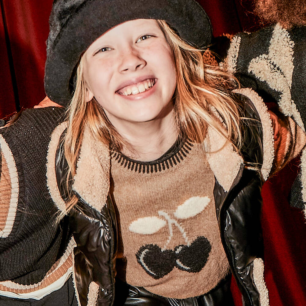 Mayoral-Girls Brown Cherry Heart Knitted Jumper | Childrensalon Outlet