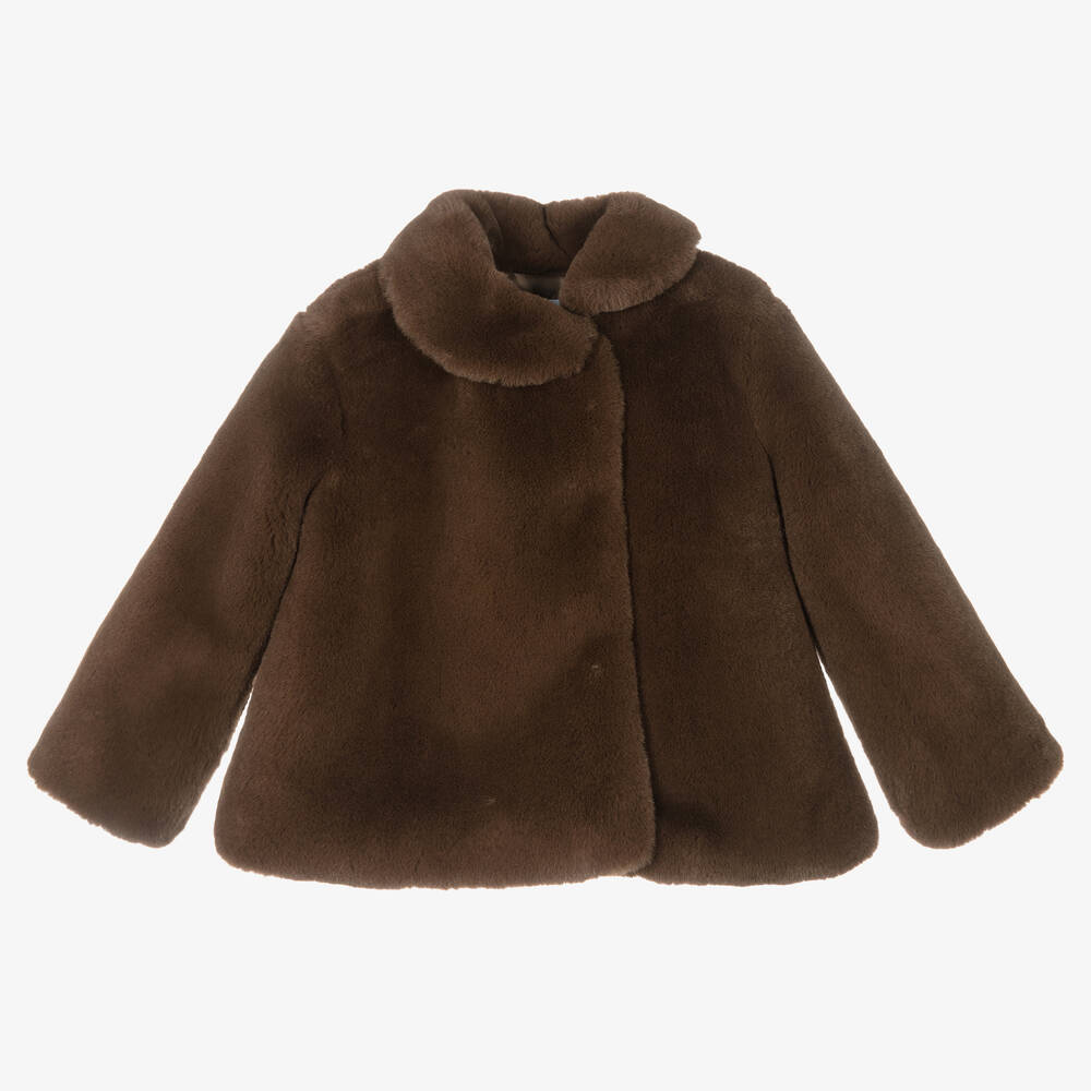 Mayoral - Girls Brown Faux Fur Jacket | Childrensalon