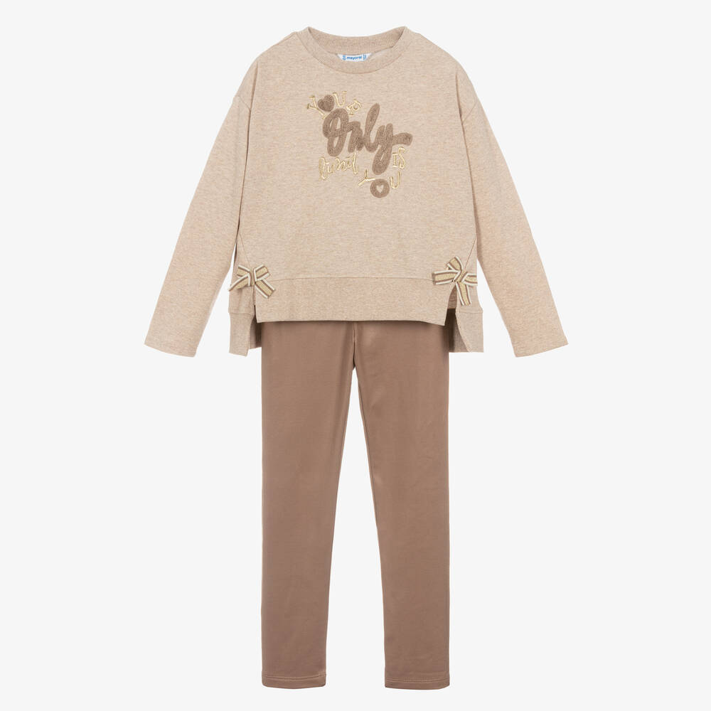 Mayoral - Ensemble legging simili cuir marron | Childrensalon