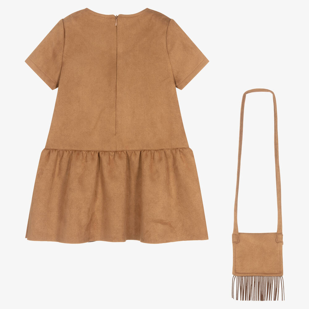 Mayoral-Коричневое платье и сумочка из искусственной замши | Childrensalon Outlet