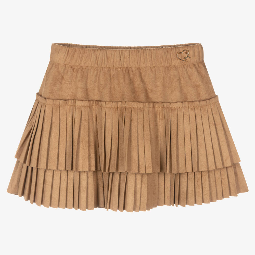 Brown suede pleated skirt cheap