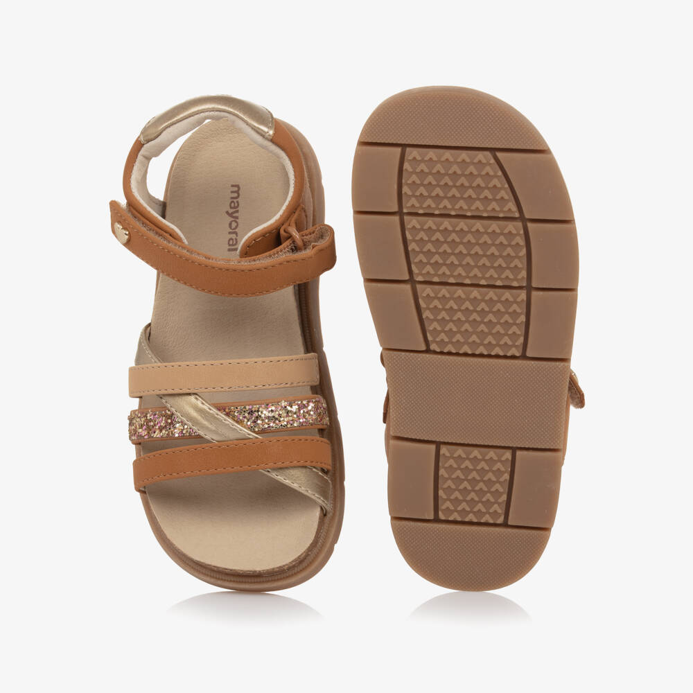 Mayoral-Girls Brown & Gold Glitter Faux Leather Sandals | Childrensalon Outlet
