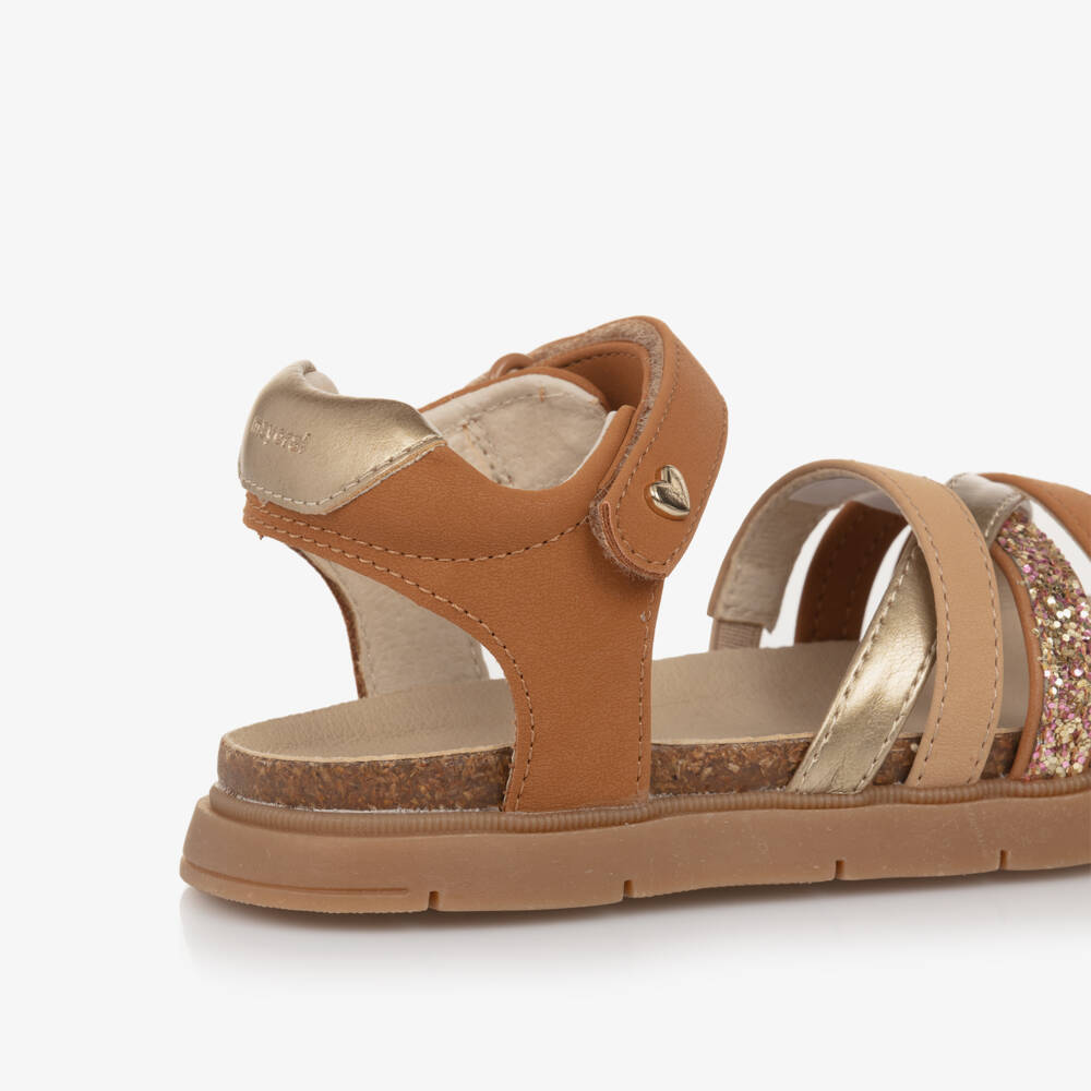 Mayoral-Girls Brown & Gold Glitter Faux Leather Sandals | Childrensalon Outlet