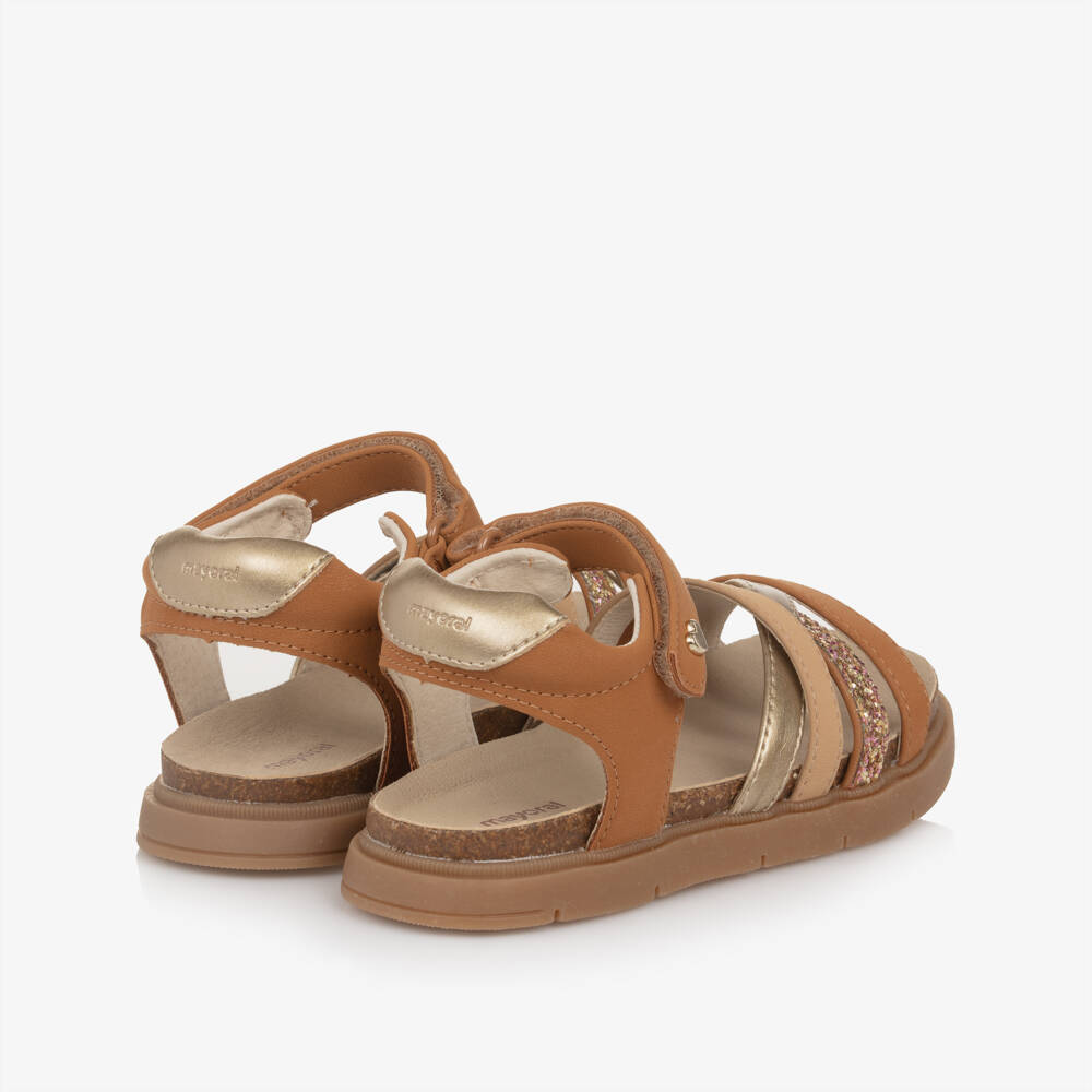 Mayoral-Girls Brown & Gold Glitter Faux Leather Sandals | Childrensalon Outlet