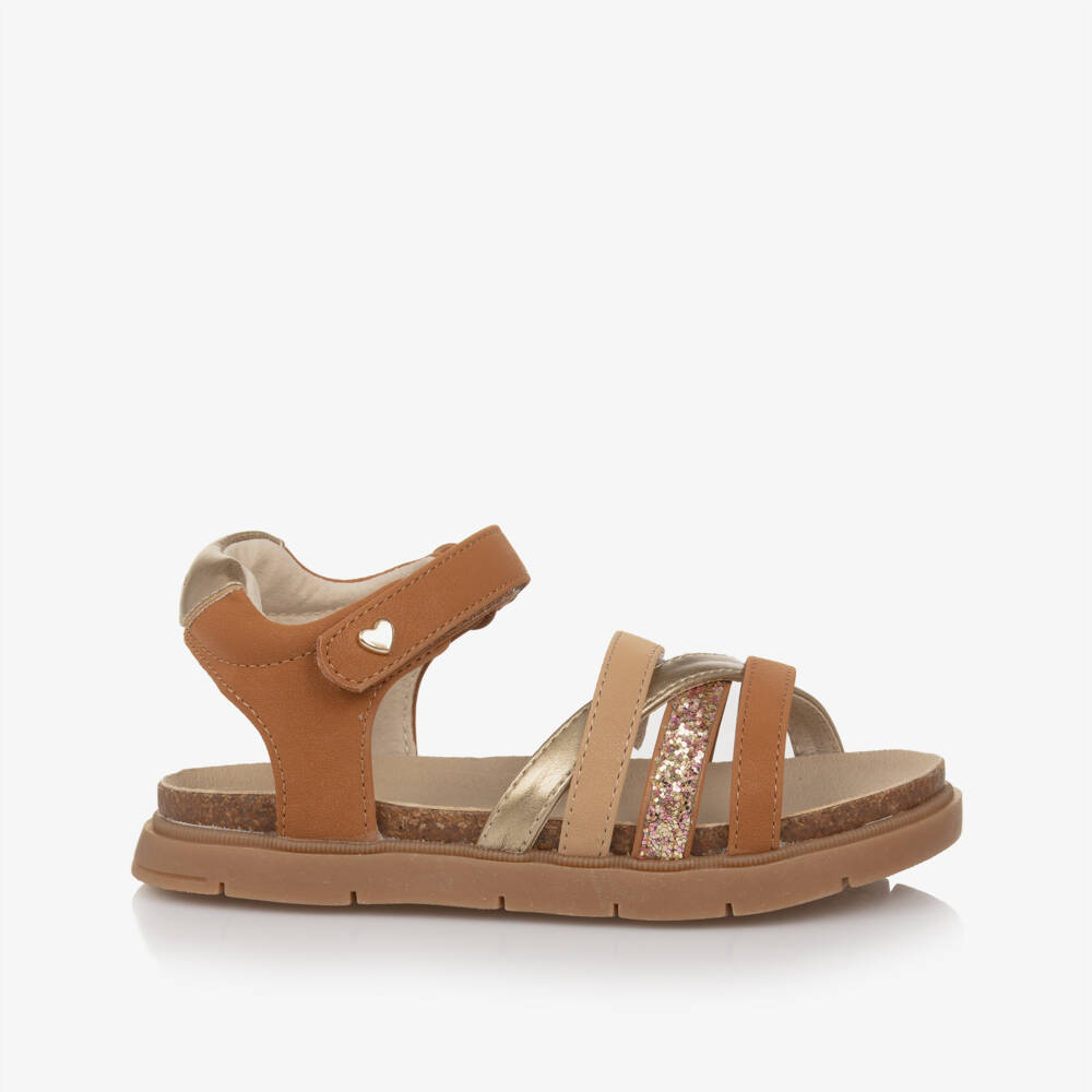 Mayoral-Girls Brown & Gold Glitter Faux Leather Sandals | Childrensalon Outlet