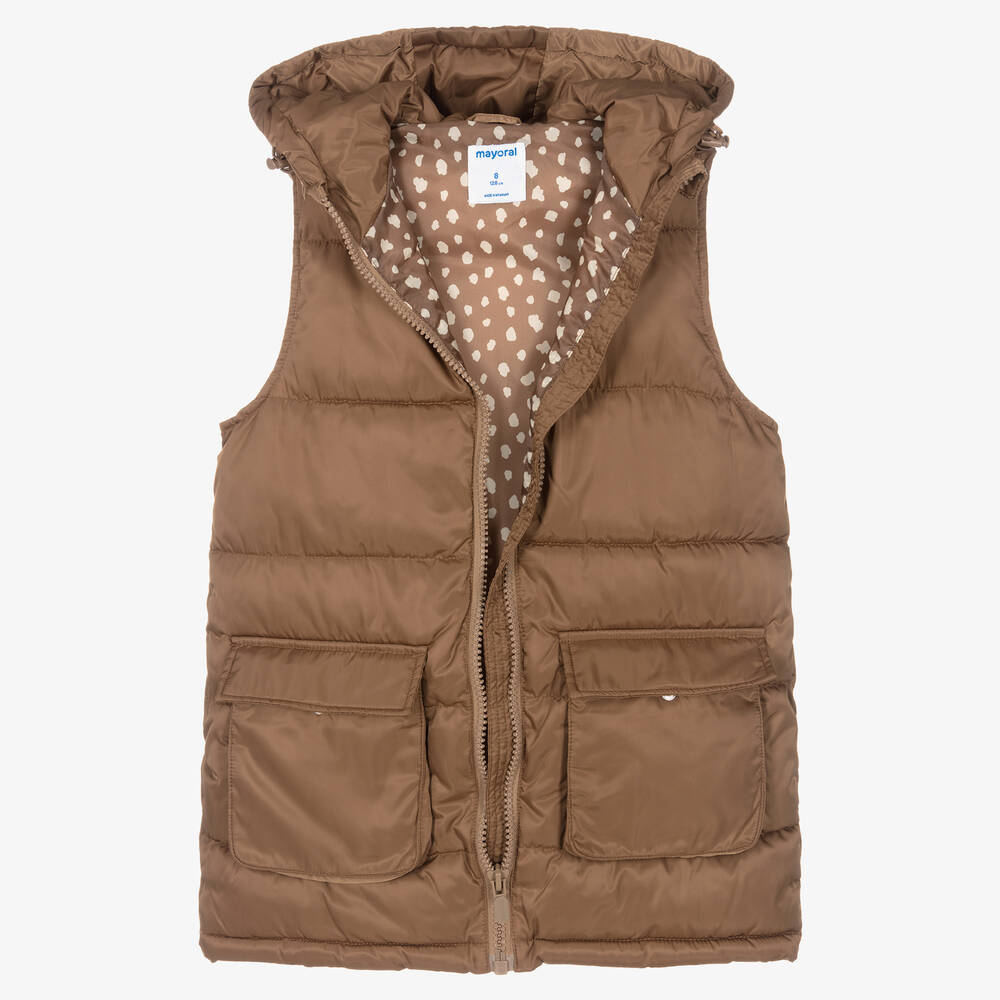 Mayoral - Girls Brown Hooded Gilet Jacket | Childrensalon Outlet