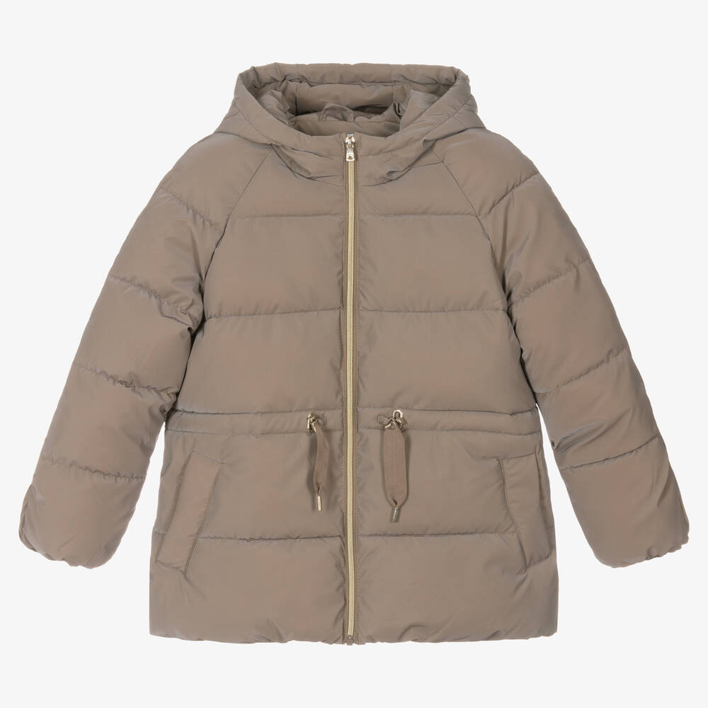 Mayoral - Girls Brown Hooded Puffer Coat | Childrensalon