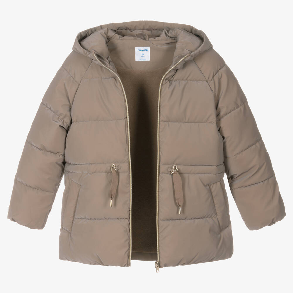 Mayoral-معطف بافر هودي لون بني للبنات | Childrensalon Outlet