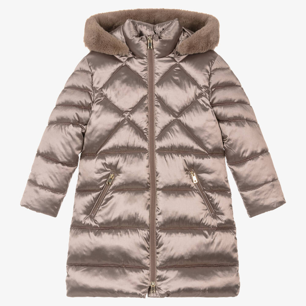 Mayoral - Girls Brown Hooded Puffer Coat | Childrensalon