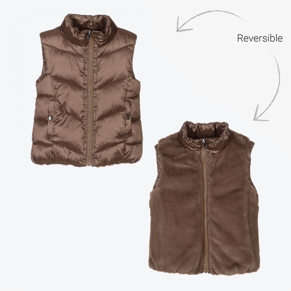 Mayoral-Girls Brown Reversible Gilet | Childrensalon Outlet