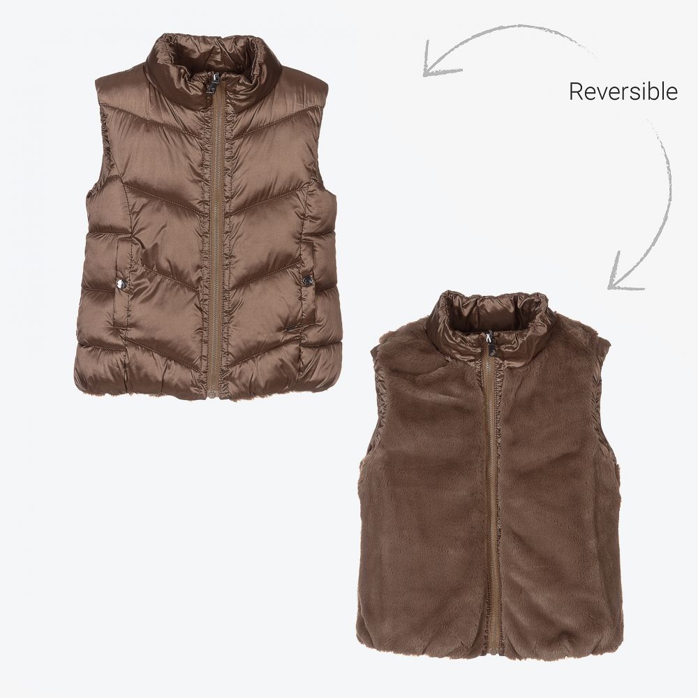 Mayoral - Veste sans manches réversible marron Fille | Childrensalon