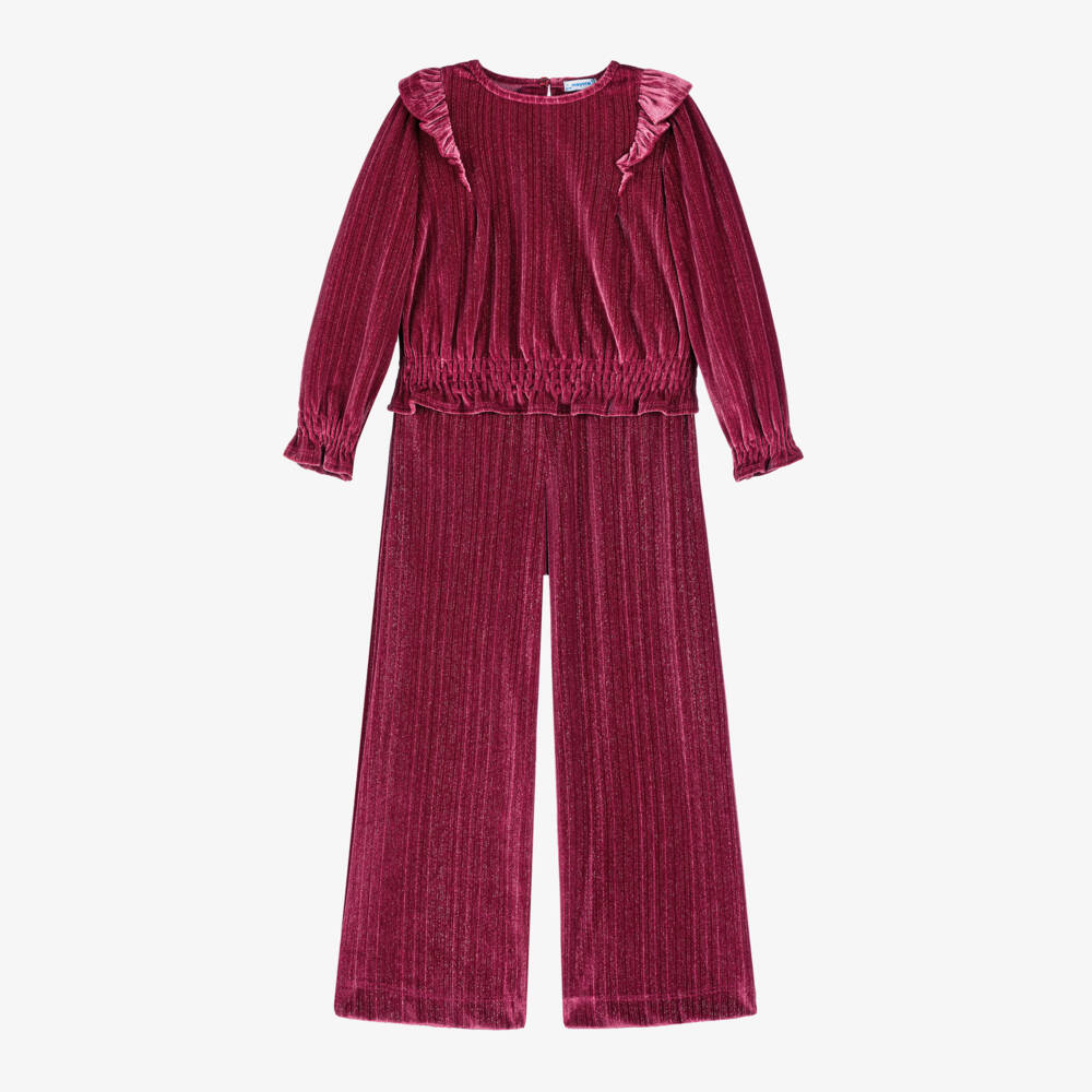 Mayoral-Girls Burgundy Glitter Velour Set | Childrensalon Outlet