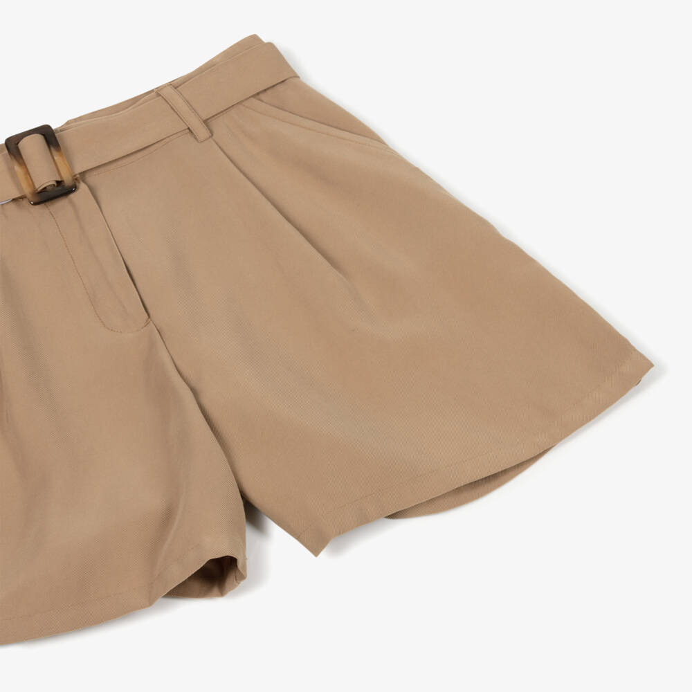 Mayoral-Шорты с поясом и складками для девочек цвета загара | Childrensalon Outlet