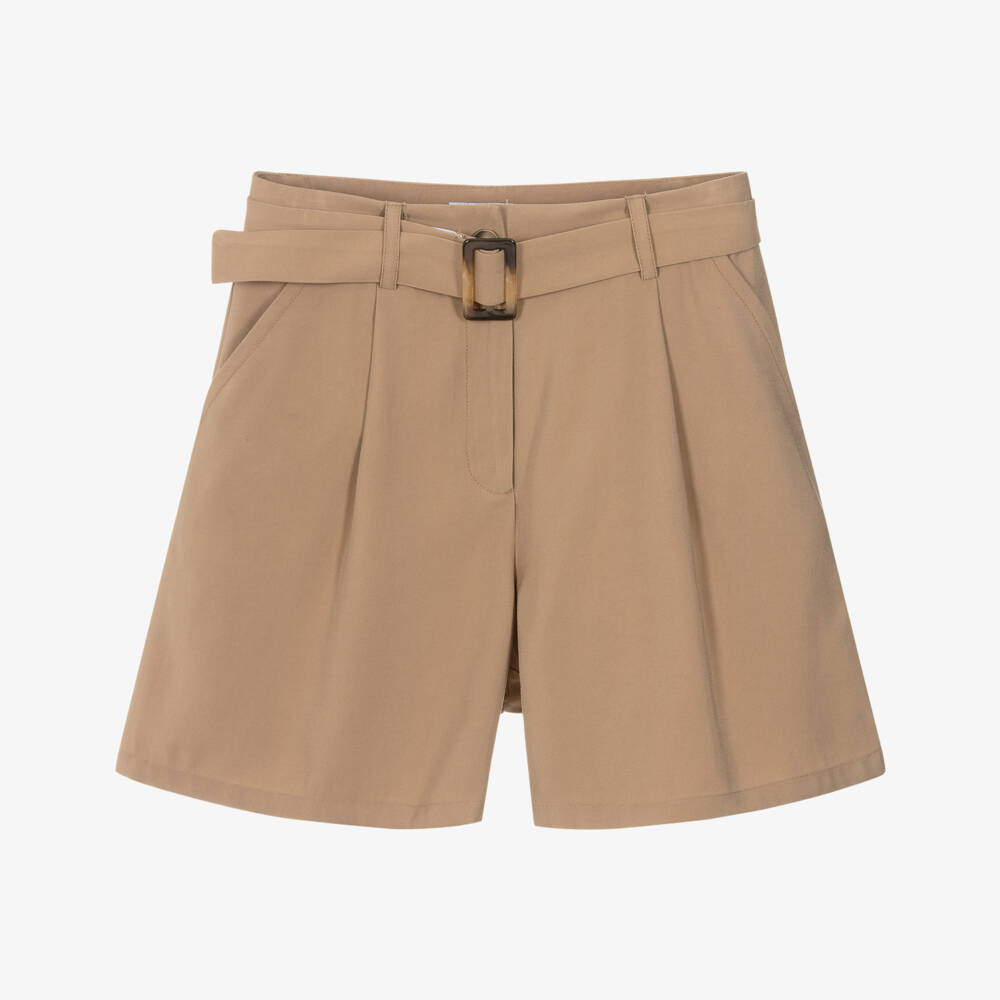 Mayoral-Girls Camel Brown Belted Shorts | Childrensalon Outlet