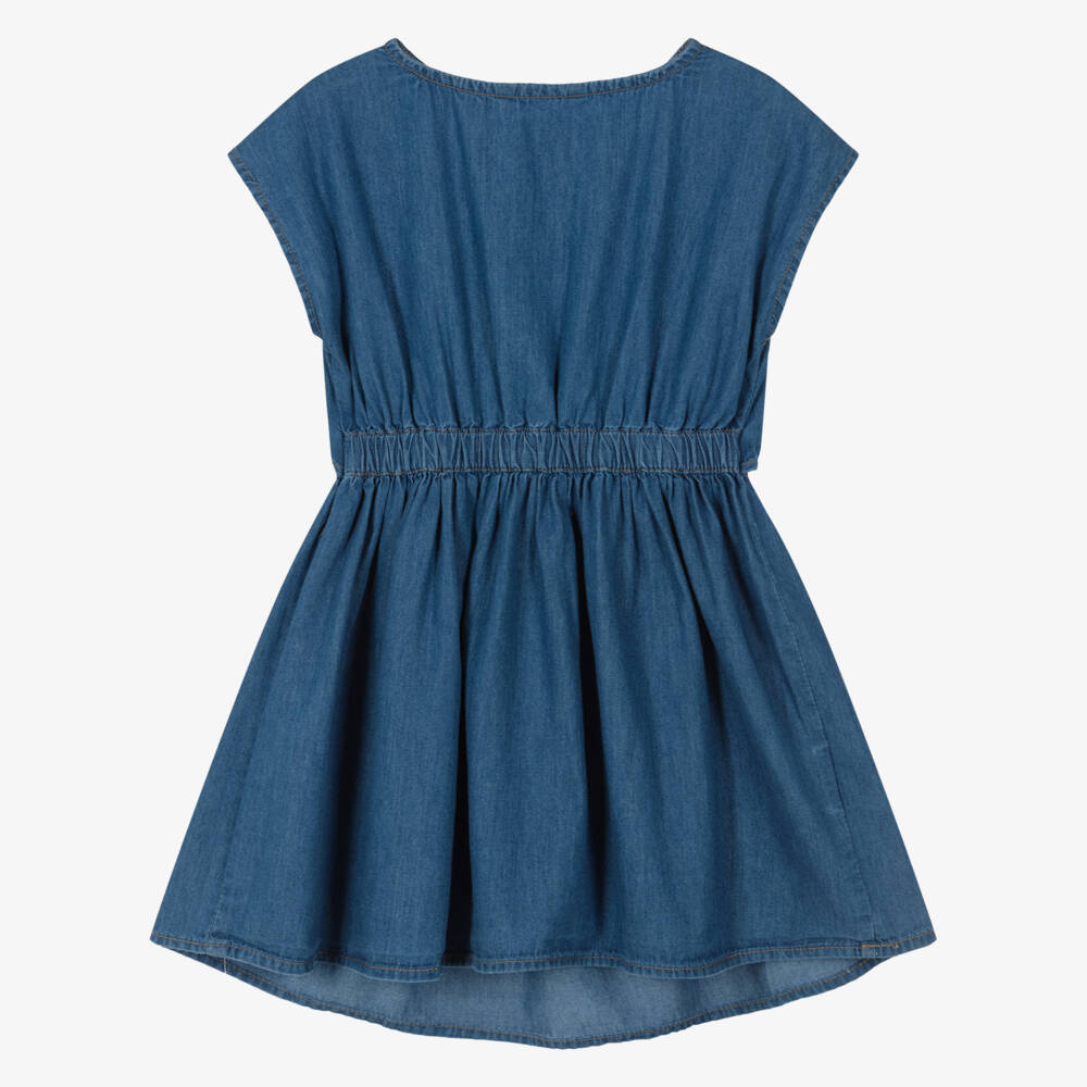 Mayoral-Girls Chambray Knot Dress in Blue | Childrensalon Outlet
