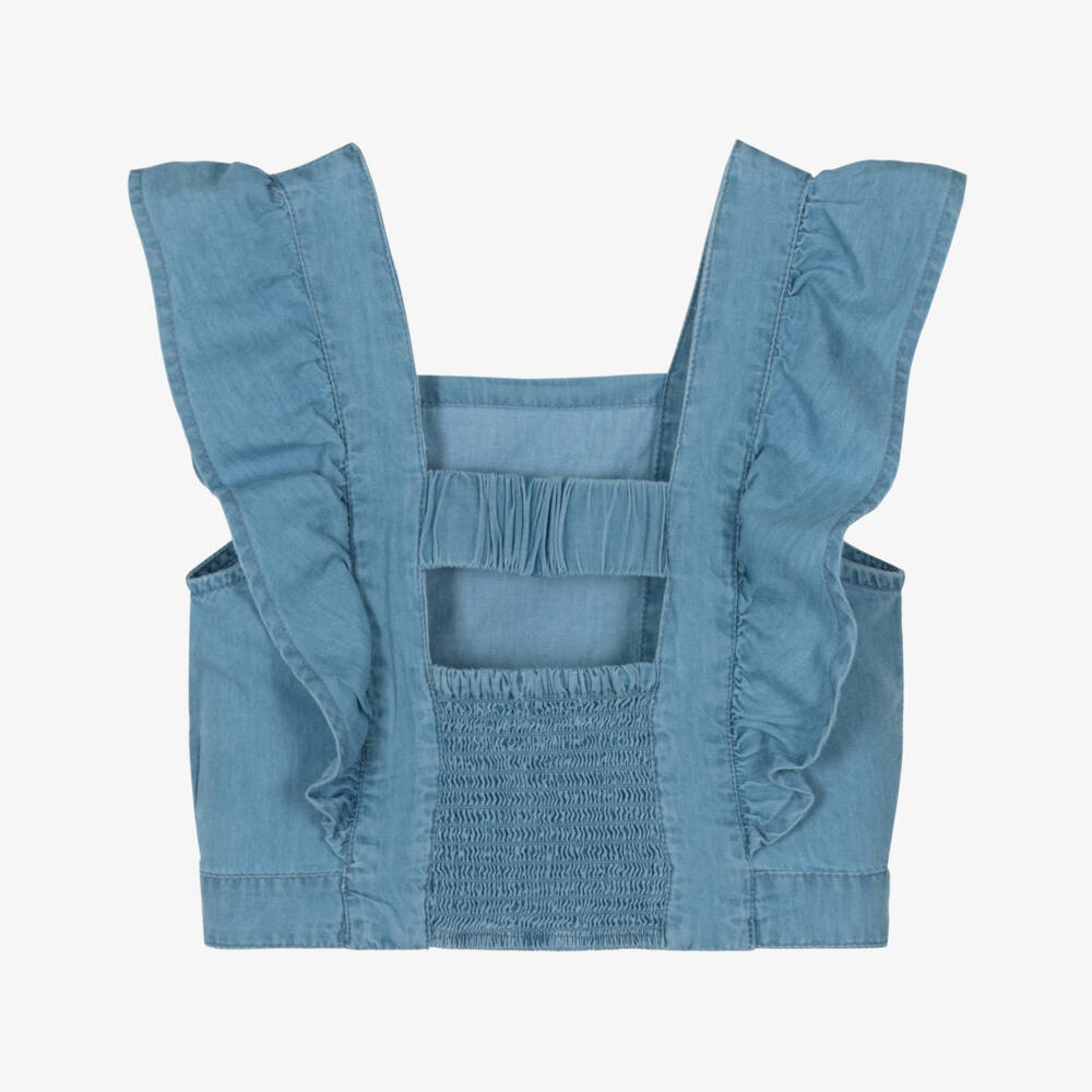 Mayoral-Girls Chambray Shoulder Frill Blouse | Childrensalon Outlet