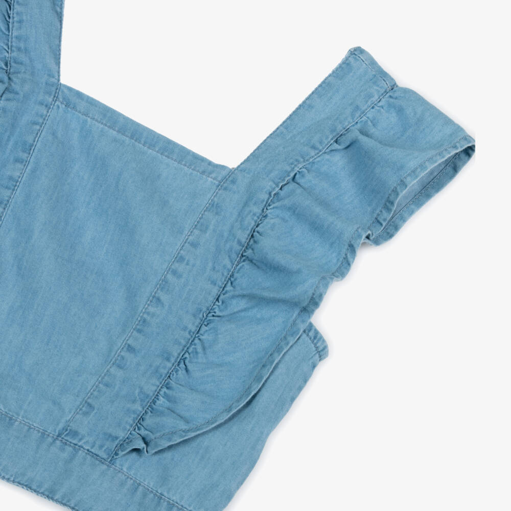 Mayoral-Girls Chambray Shoulder Frill Blouse | Childrensalon Outlet