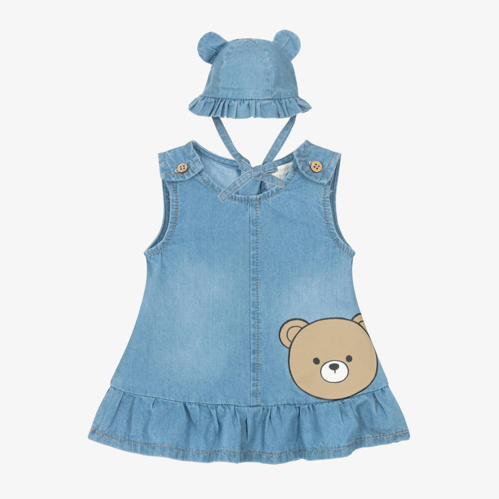 Mayoral Newborn-Girls' Chambray Teddy Dress & Hat | Childrensalon Outlet
