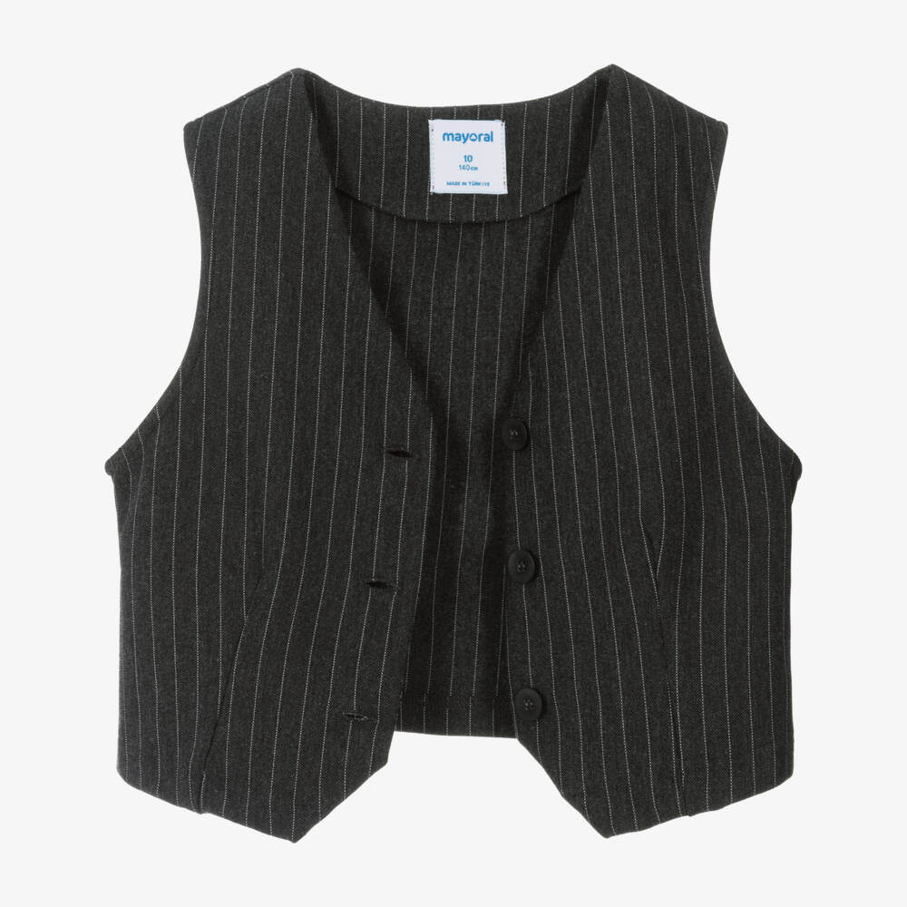Mayoral-Girls Charcoal Grey Pinstripe Waistcoat | Childrensalon Outlet