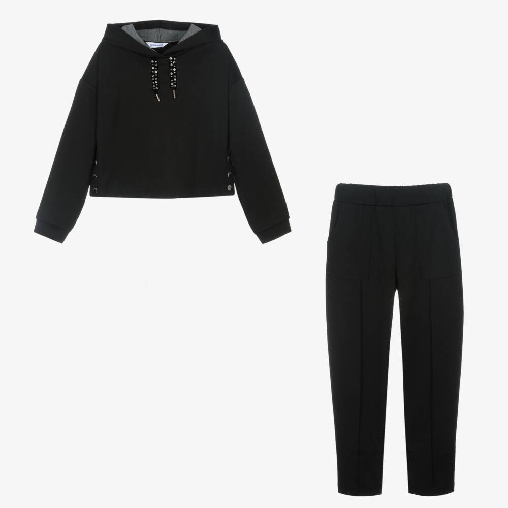 Mayoral-Girls Charcoal Hooded Loungewear Set | Childrensalon Outlet