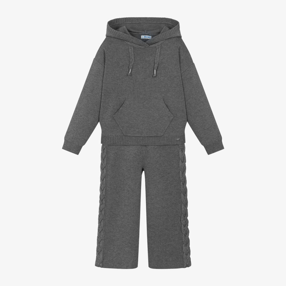 Mayoral-Girls Charcoal Knitted Hoodie Set | Childrensalon Outlet