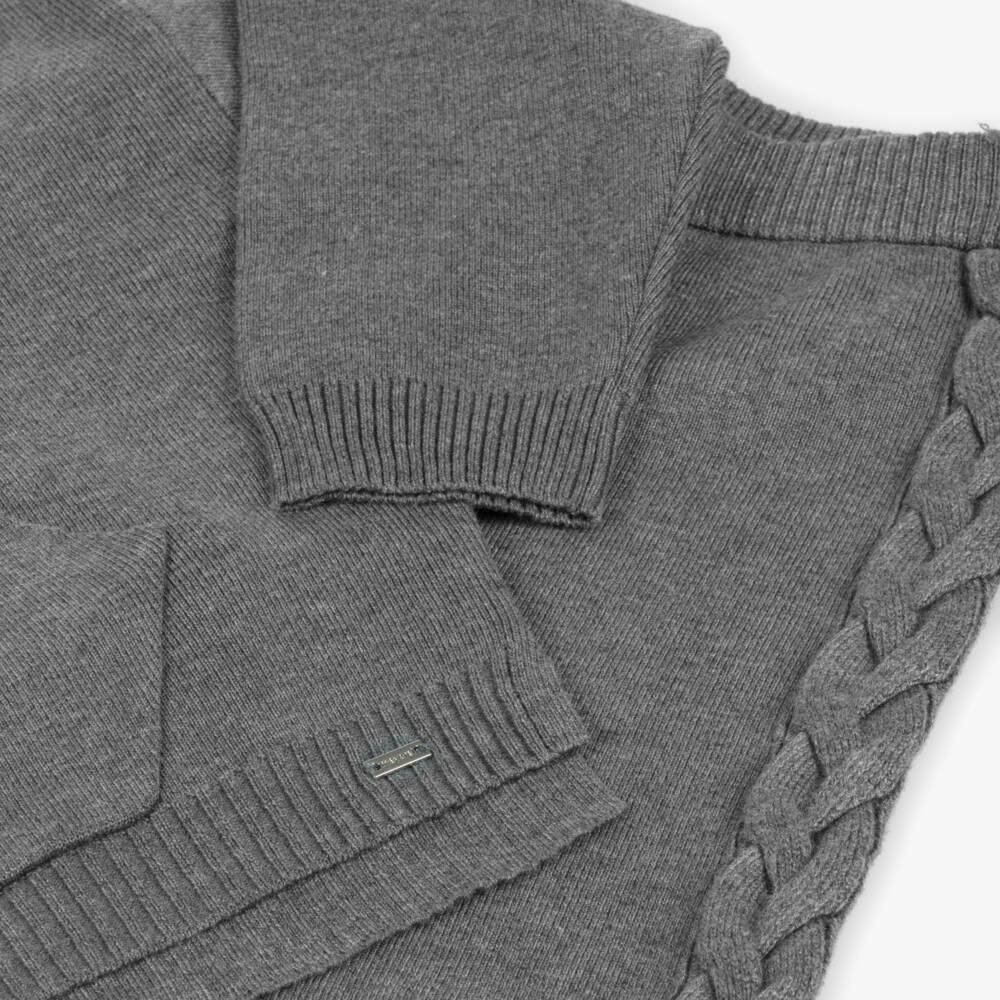 Mayoral-Girls Charcoal Knitted Hoodie Set | Childrensalon Outlet