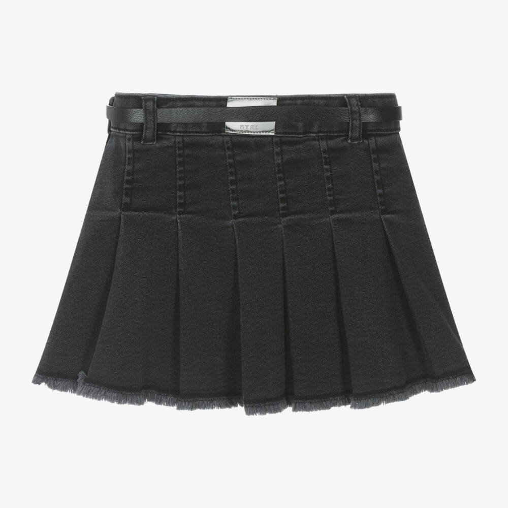 Mayoral-Girls Charcoal Pleated Denim Skirt | Childrensalon Outlet