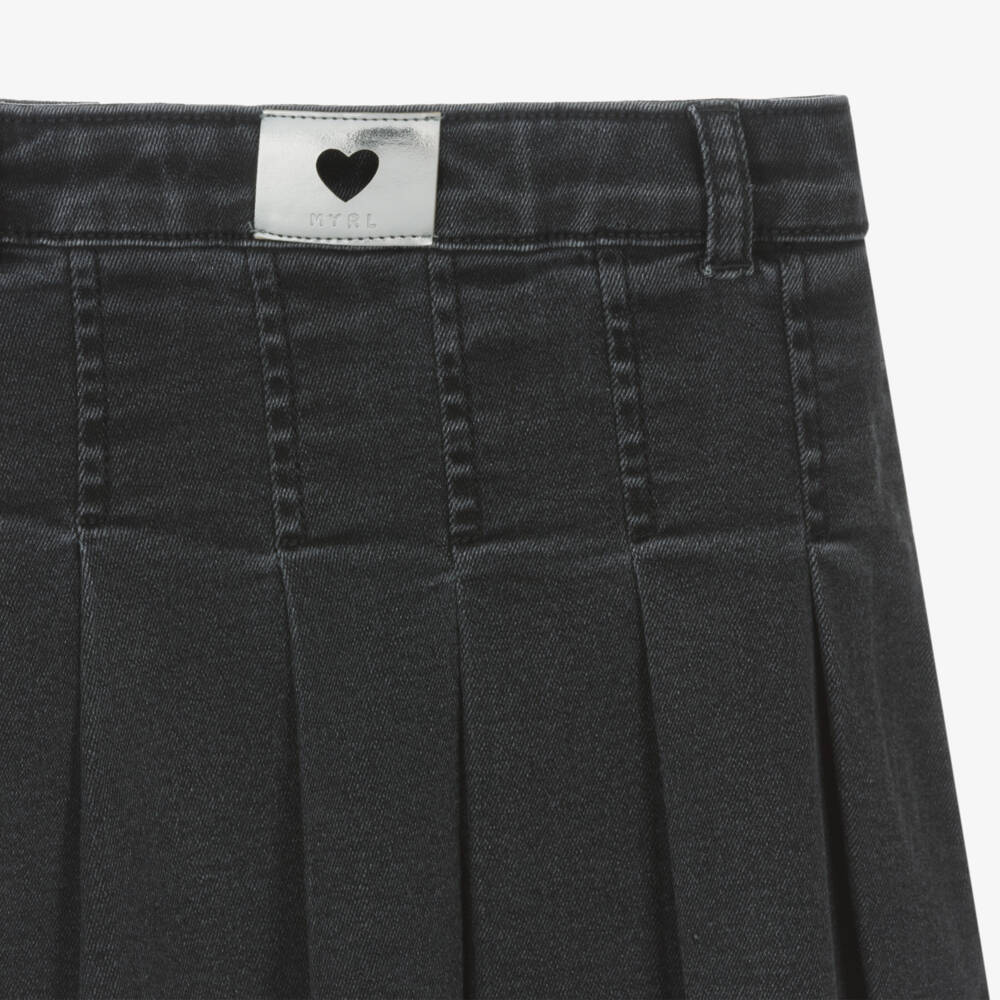 Mayoral-Girls Charcoal Pleated Denim Skirt | Childrensalon Outlet
