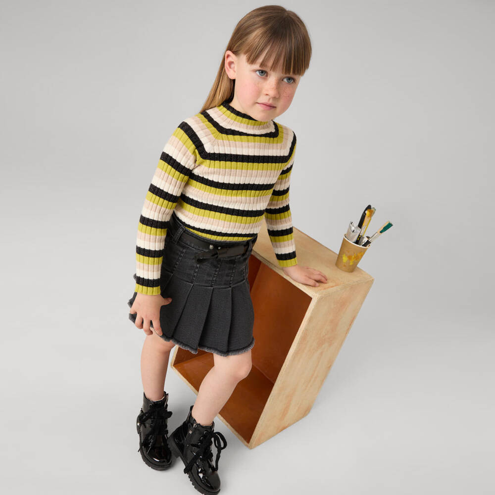 Mayoral-Girls Charcoal Pleated Denim Skirt | Childrensalon Outlet