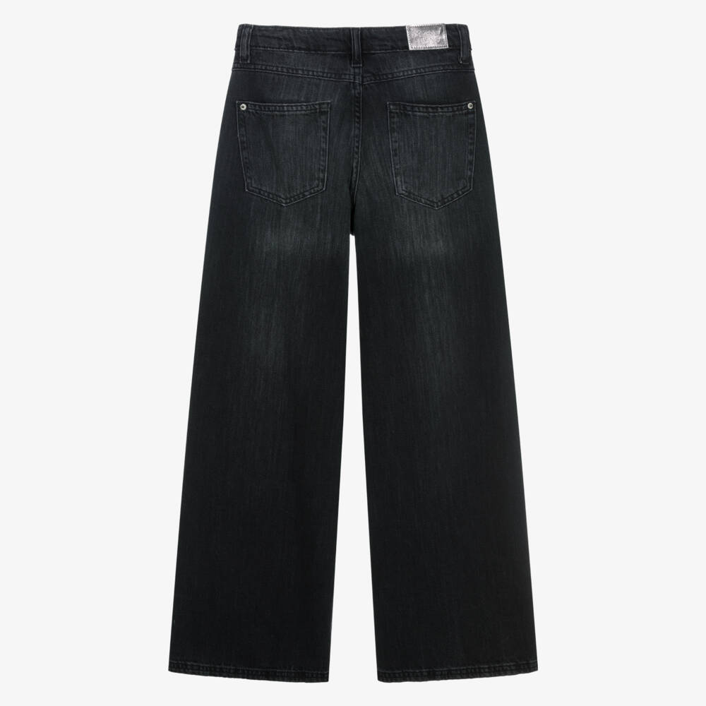 Mayoral-Girls Charcoal Wide-Leg Denim Trousers | Childrensalon Outlet