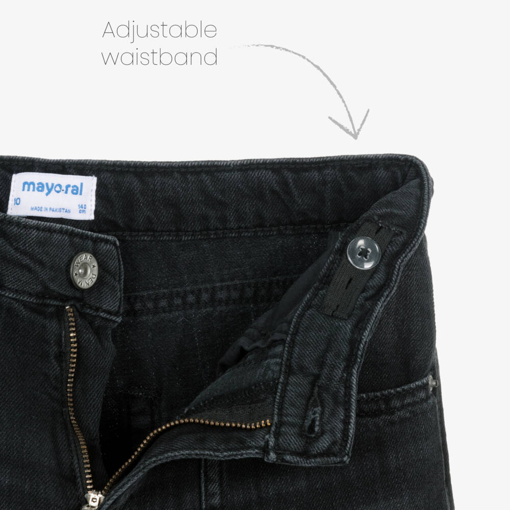 Mayoral-Girls Charcoal Wide-Leg Denim Trousers | Childrensalon Outlet
