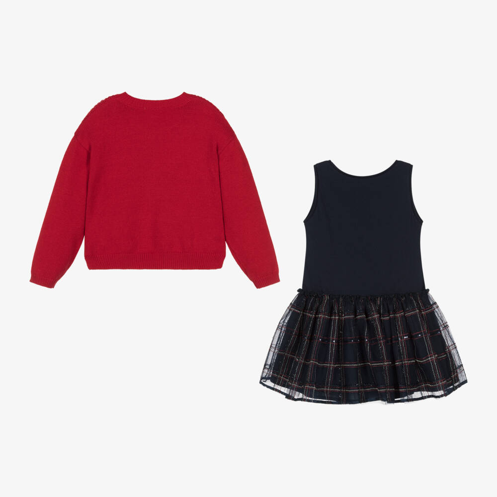 Mayoral-Girls Check Dress and Knit Set | Childrensalon Outlet