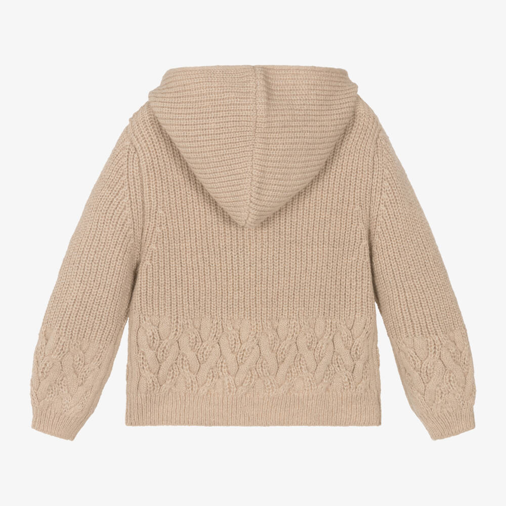 Mayoral-Girls Chunky Knit Beige Hoodie | Childrensalon Outlet