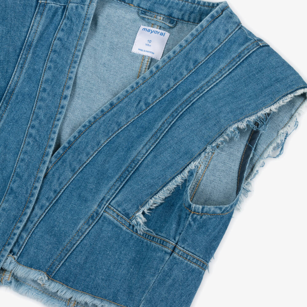 Mayoral-Girls Cool Blue Denim Vest | Childrensalon Outlet