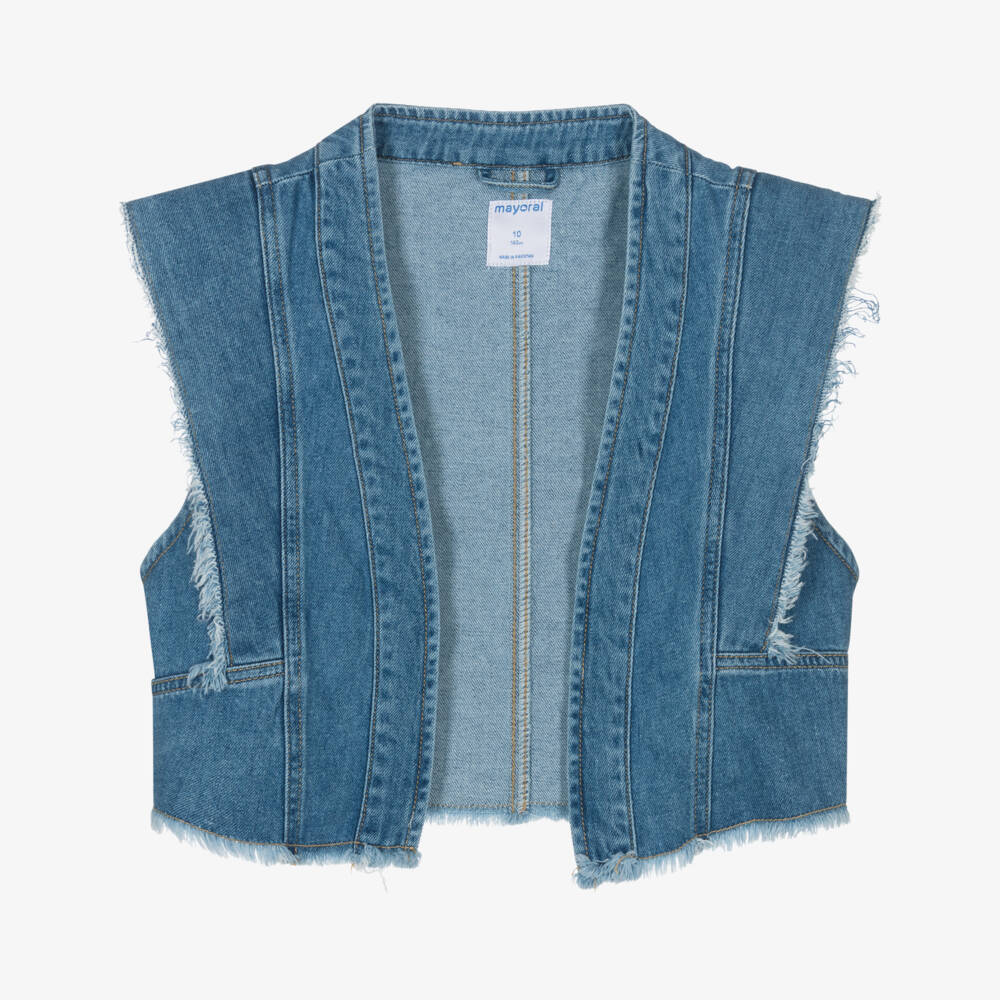 Mayoral-Girls Cool Blue Denim Vest | Childrensalon Outlet