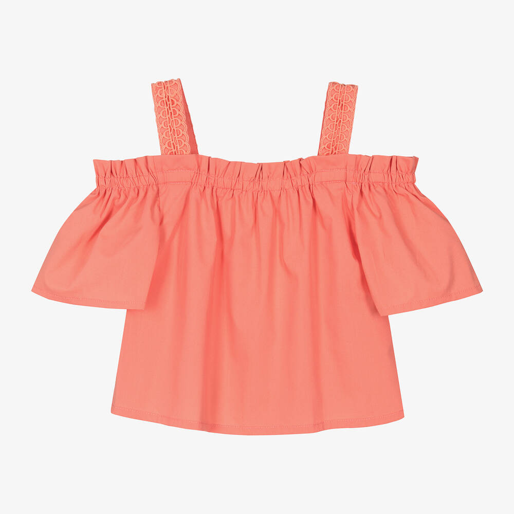 Mayoral - Girls Coral Pink Blouse | Childrensalon Outlet