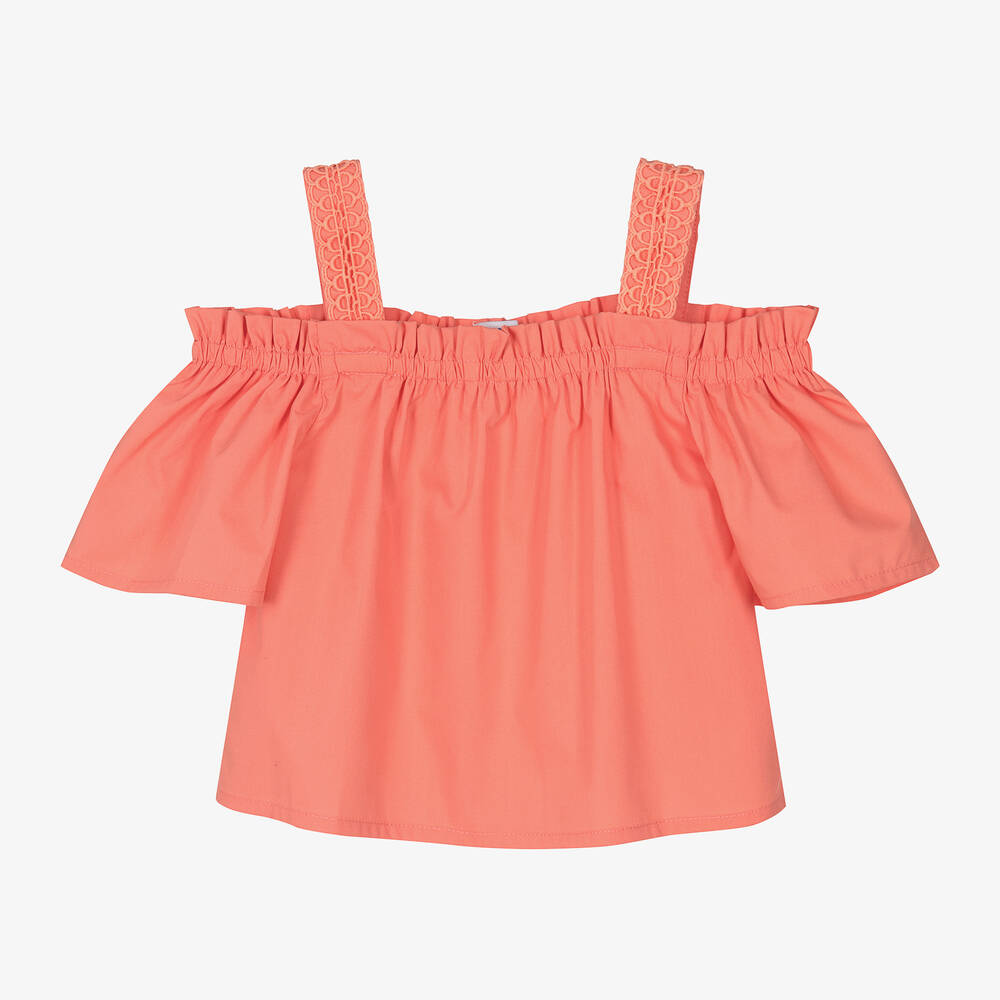 Mayoral-Girls Coral Pink Blouse | Childrensalon Outlet