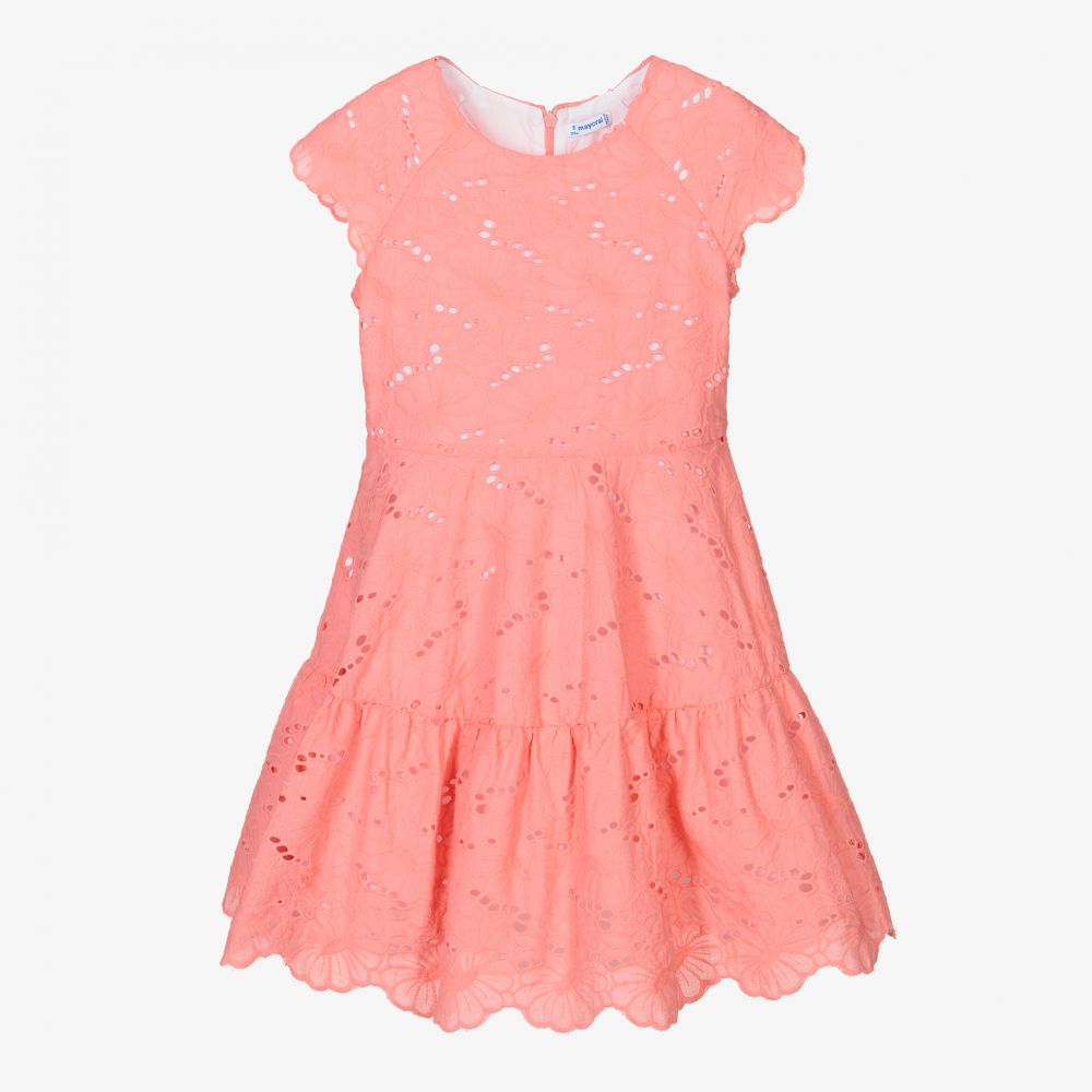 Mayoral - Girls Coral Pink Cotton Dress | Childrensalon