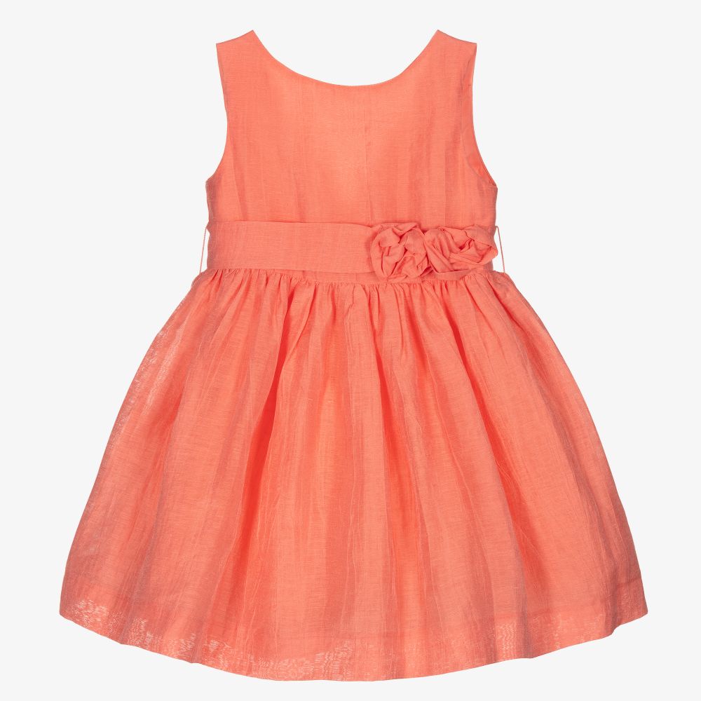 Mayoral - Girls Coral Pink Linen Dress | Childrensalon