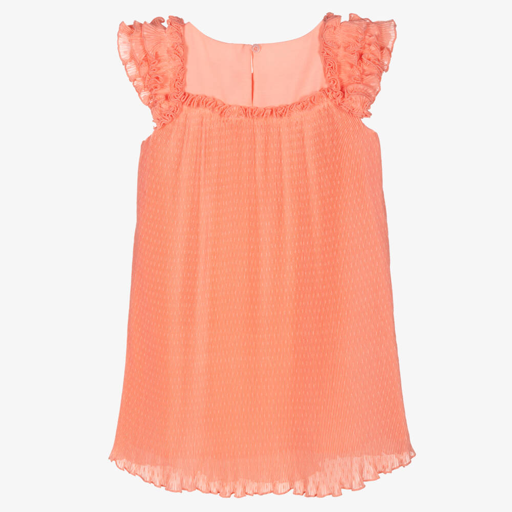 Mayoral-Girls Coral Pink Pleated Frock | Childrensalon Outlet