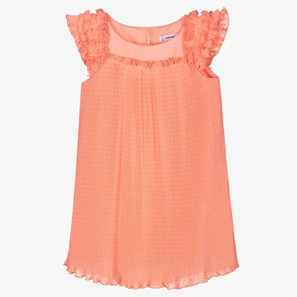 Mayoral - Robe corail plissée Fille | Childrensalon