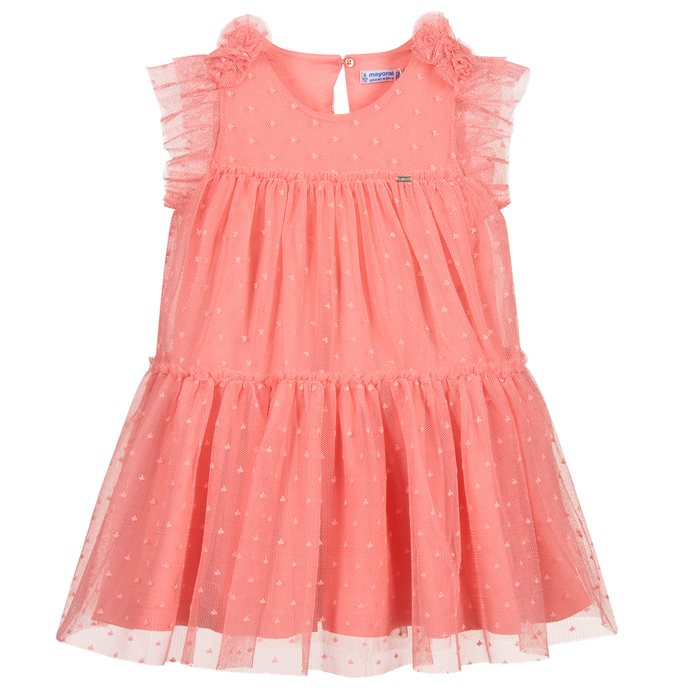 Mayoral - Robe rose corail en tulle | Childrensalon