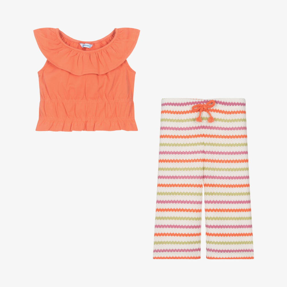 Mayoral-Girls Coral Zigzag Knit Ensemble | Childrensalon Outlet