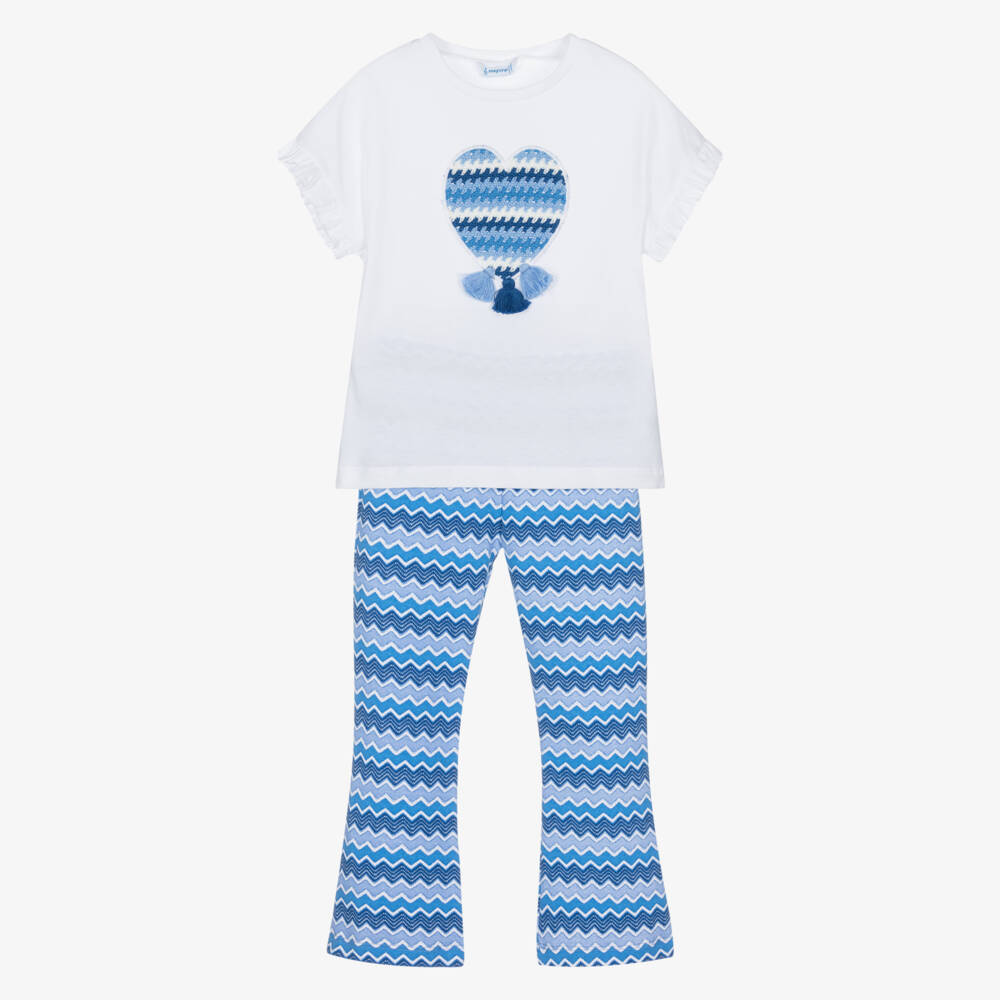 Mayoral-Girls Cotton Blue Zigzag Ensemble | Childrensalon Outlet