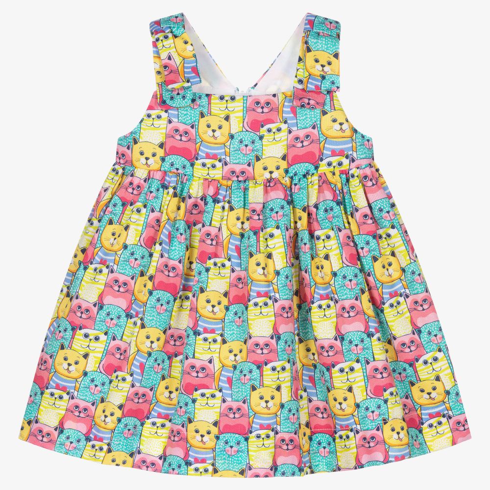 Mayoral - Baumwollkleid mit Katzen-Print (M) | Childrensalon